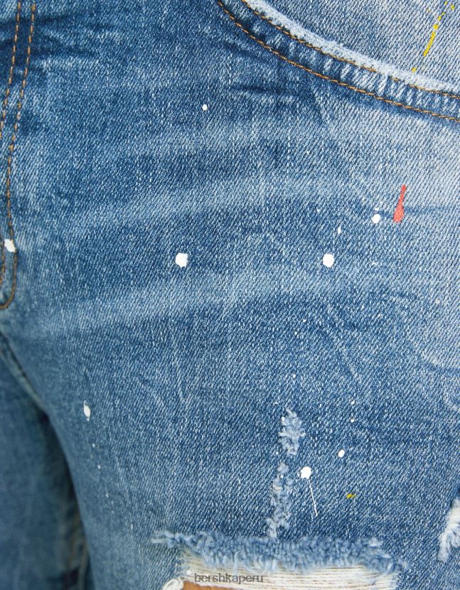 azul Bershka hombres skinny jeans rotos con salpicaduras de pintura 806J6B3172