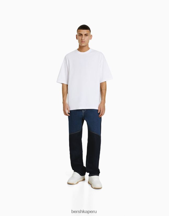 azul Bershka hombres vaqueros holgados con diseño colour block 806J6B3130