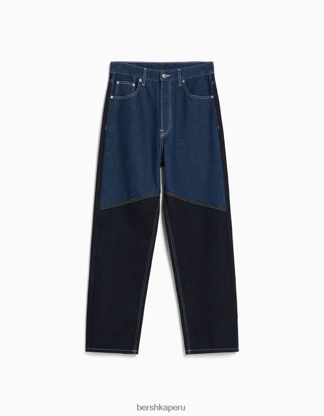 azul Bershka hombres vaqueros holgados con diseño colour block 806J6B3130