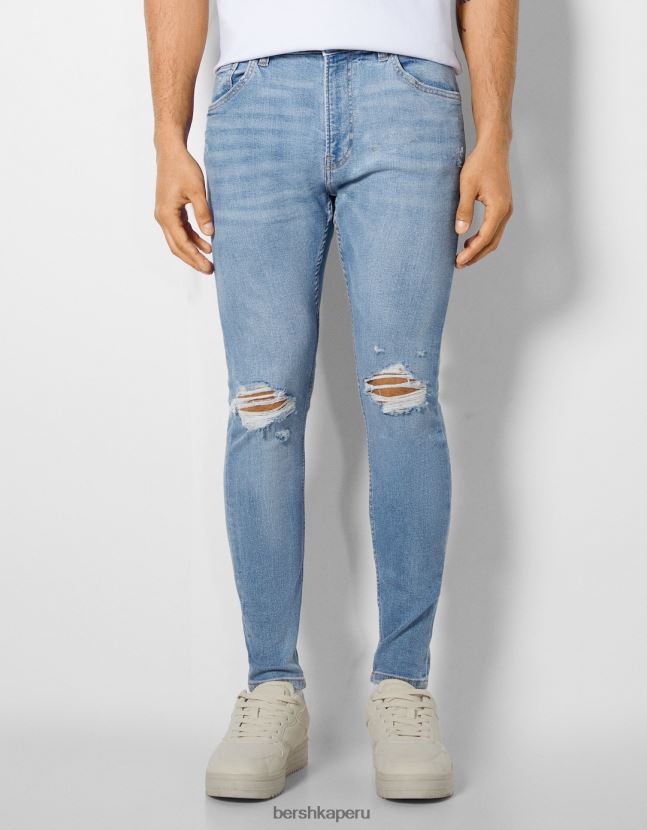 azul claro Bershka hombres vaqueros muy ajustados con rotos 806J6B3167
