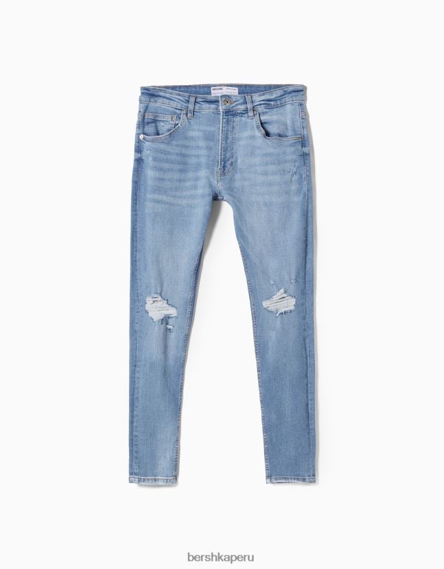 azul claro Bershka hombres vaqueros muy ajustados con rotos 806J6B3167