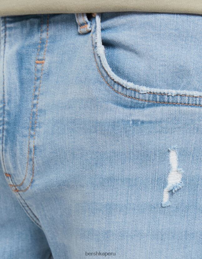 azul claro Bershka hombres vaqueros muy ajustados con rotos 806J6B3191