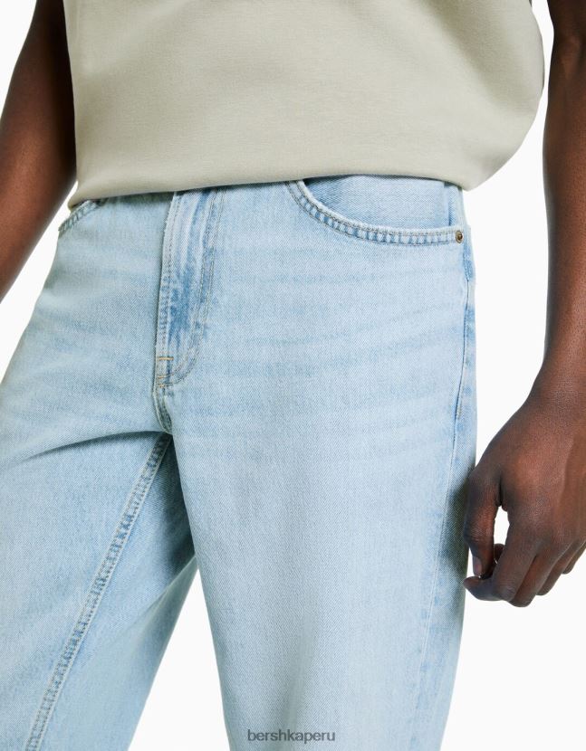 azul claro Bershka hombres vaqueros vintage rectos 806J6B3124