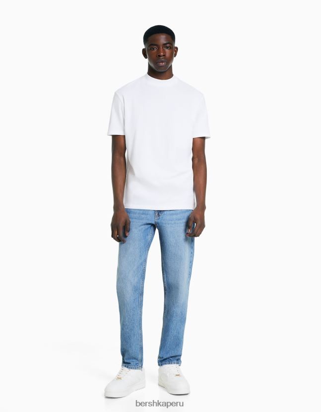 azul claro Bershka hombres vaqueros vintage rectos 806J6B3125