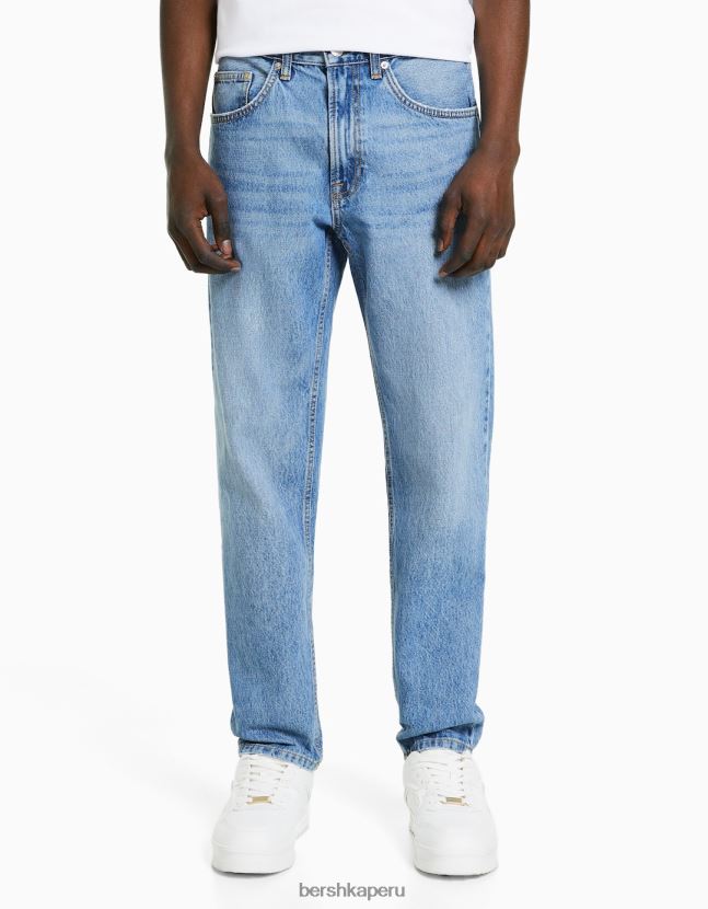 azul claro Bershka hombres vaqueros vintage rectos 806J6B3125