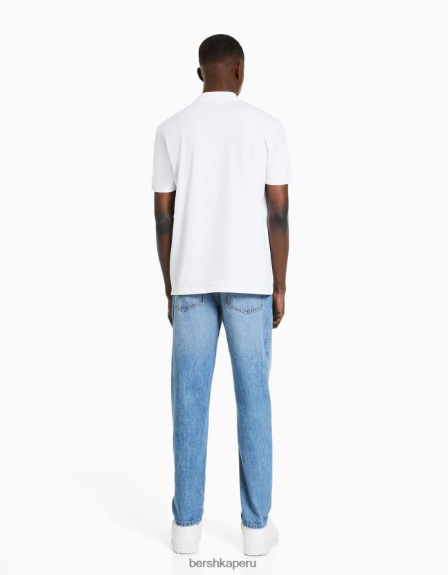 azul claro Bershka hombres vaqueros vintage rectos 806J6B3125