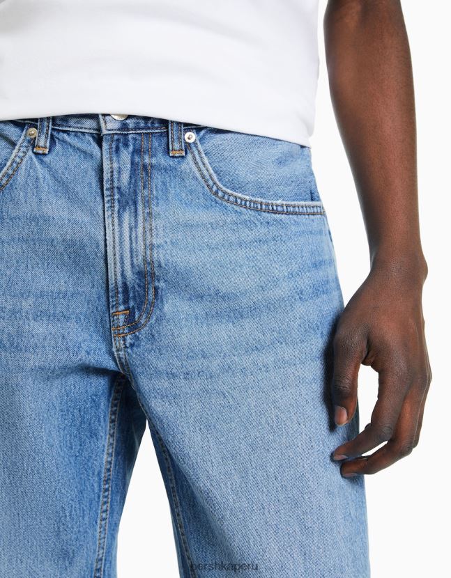 azul claro Bershka hombres vaqueros vintage rectos 806J6B3125