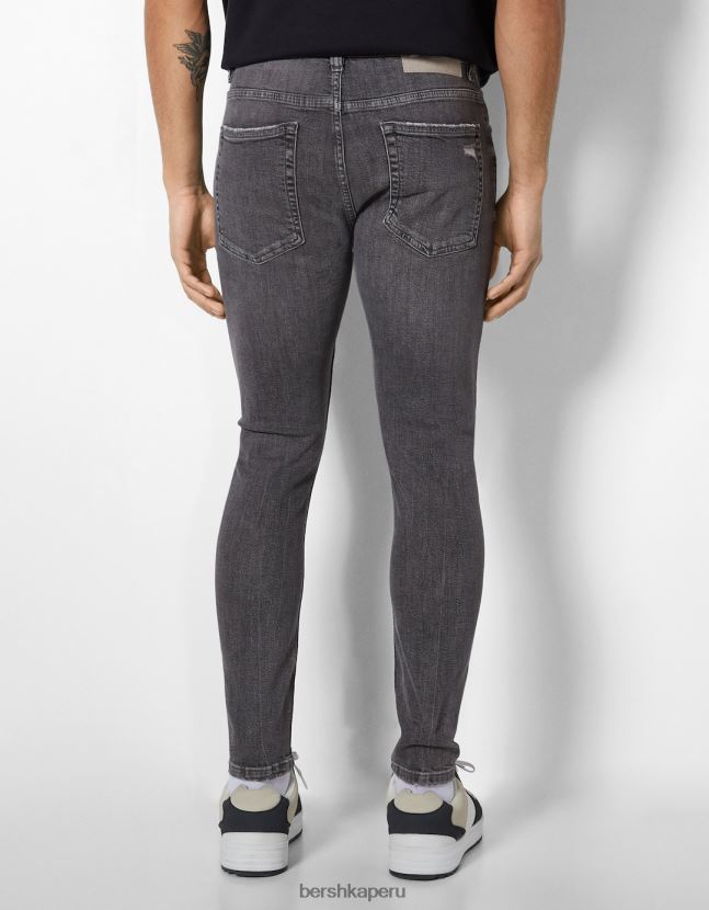 gris oscuro Bershka hombres vaqueros muy ajustados con rotos 806J6B3169