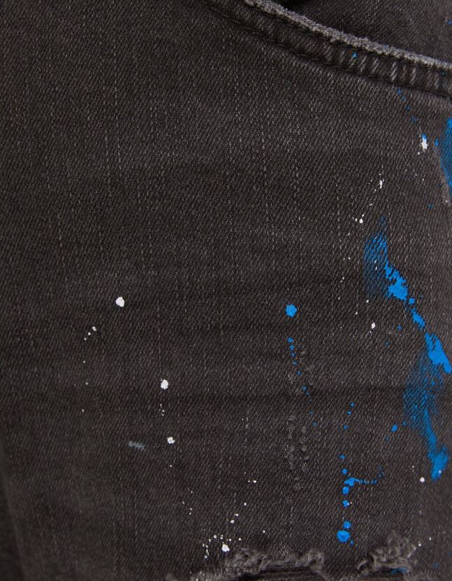 negro Bershka hombres skinny jeans rotos con salpicaduras de pintura 806J6B3171