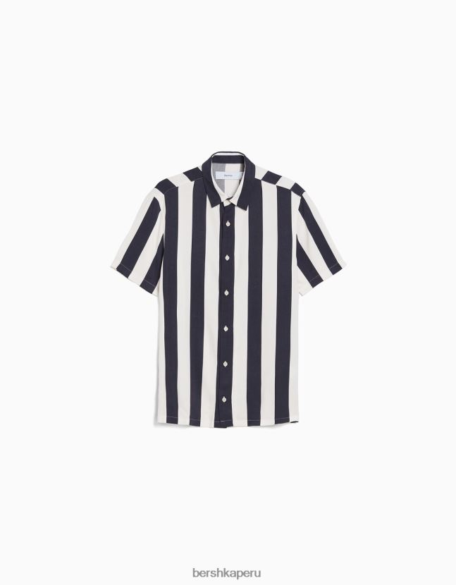 Armada Bershka hombres camisa de sarga a rayas de manga corta 806J6B2932