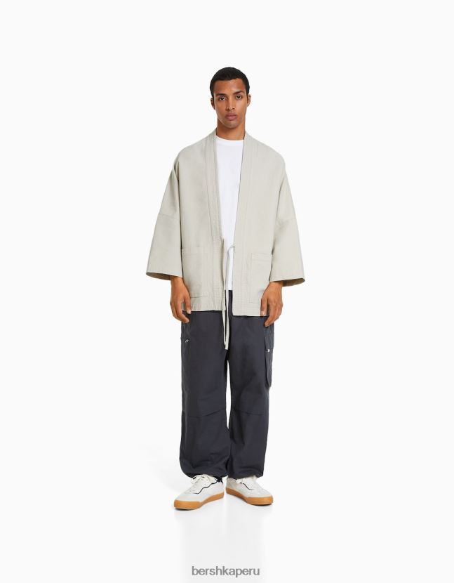 arena Bershka hombres kimono de manga larga con bolsillos 806J6B2884