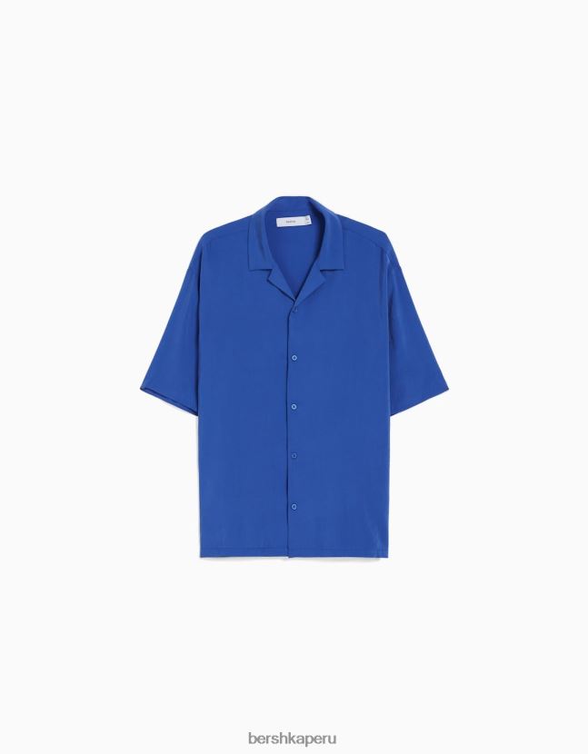 azul Bershka hombres camisa fluida de manga corta 806J6B2920