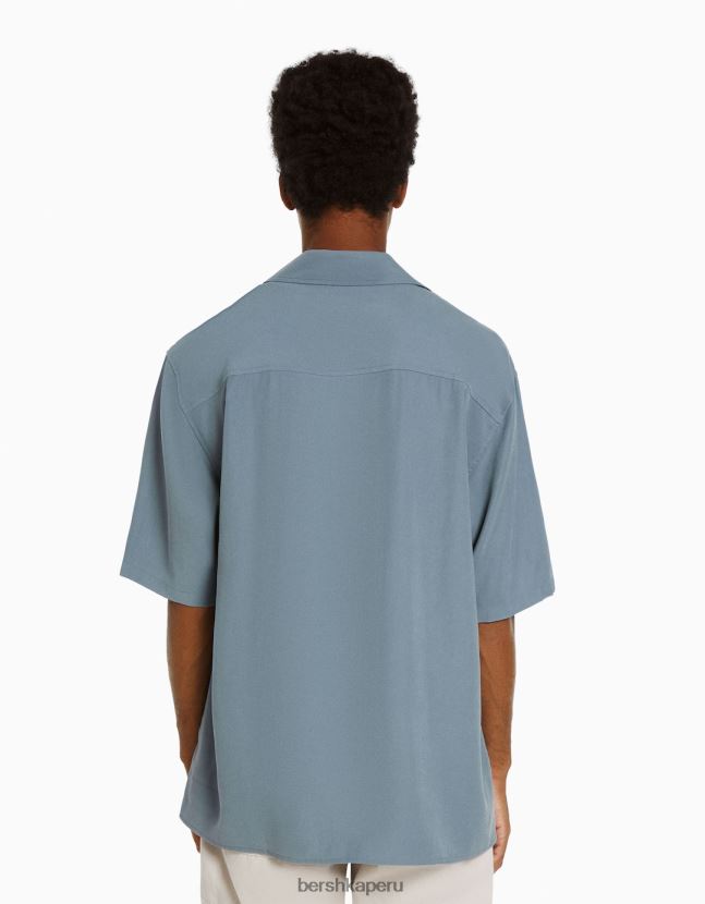 azul claro Bershka hombres camisa de manga corta con corte holgado 806J6B2906