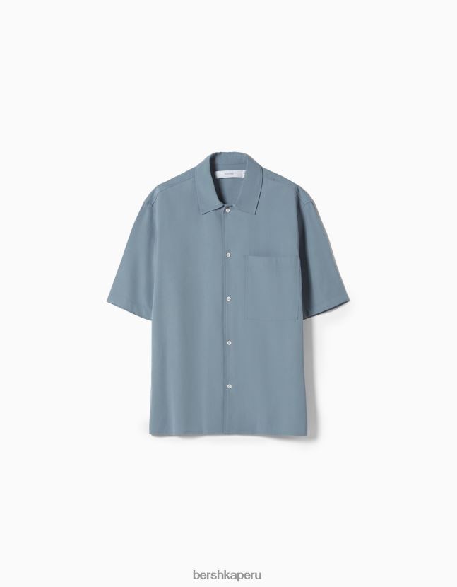 azul claro Bershka hombres camisa de manga corta con corte holgado 806J6B2906