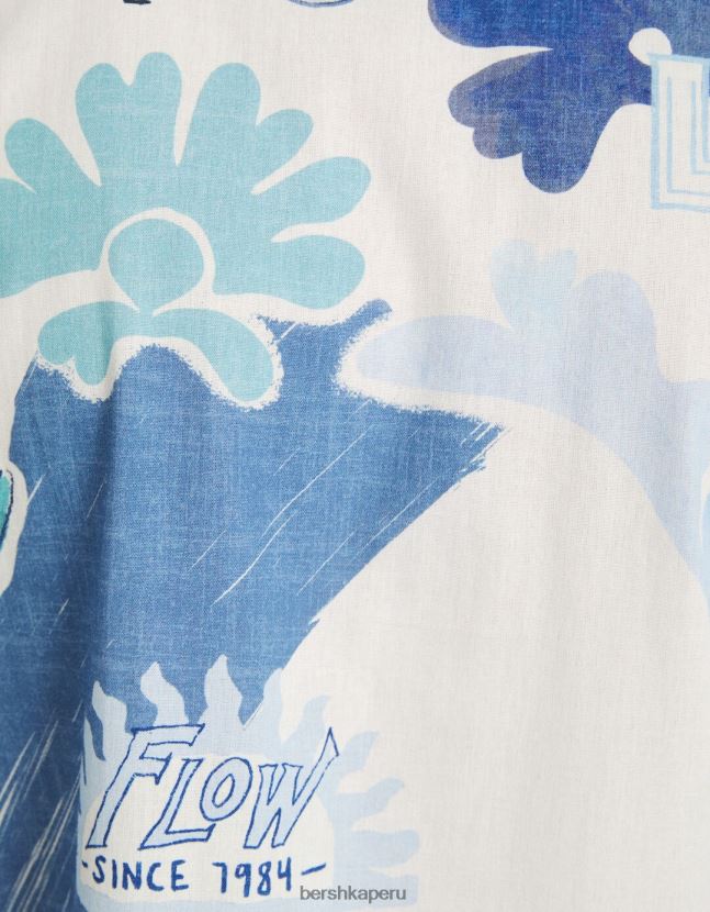 azul claro Bershka hombres camisa de manga corta estampada 806J6B2910