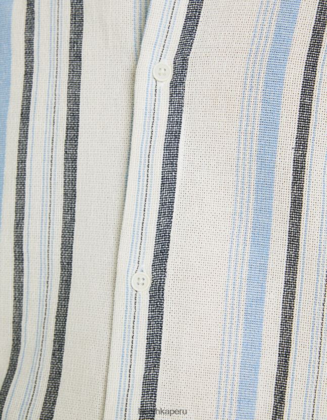 azul claro Bershka hombres camisa rústica de manga corta a rayas de corte relajado 806J6B2909