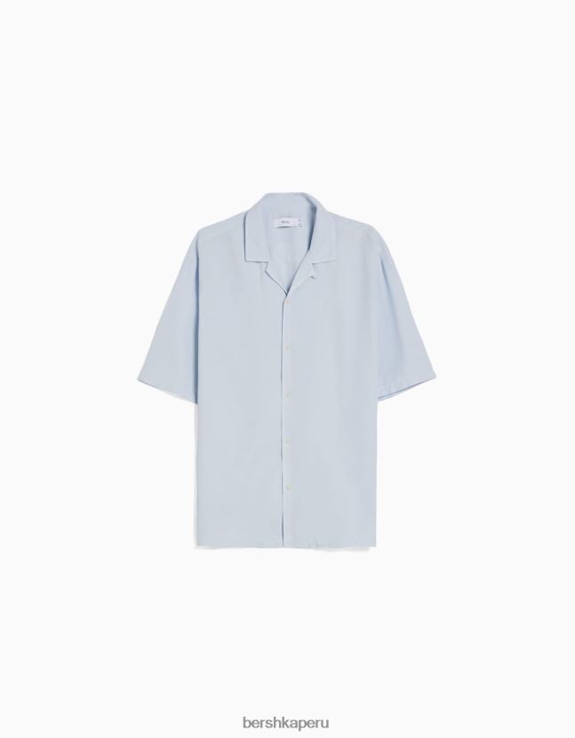 azul claro Bershka hombres camisa rústica holgada de manga corta 806J6B2942