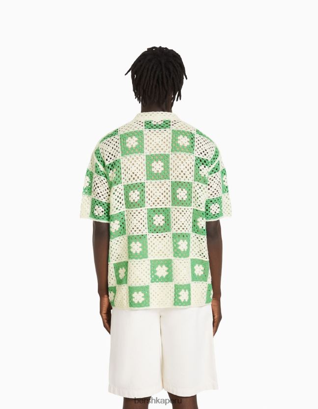 blanco Bershka hombres camisa crochet rustico manga corta 806J6B2865