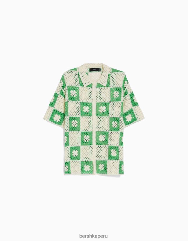 blanco Bershka hombres camisa crochet rustico manga corta 806J6B2865