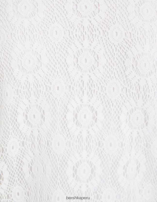 blanco Bershka hombres camisa de crochet de manga corta 806J6B2877