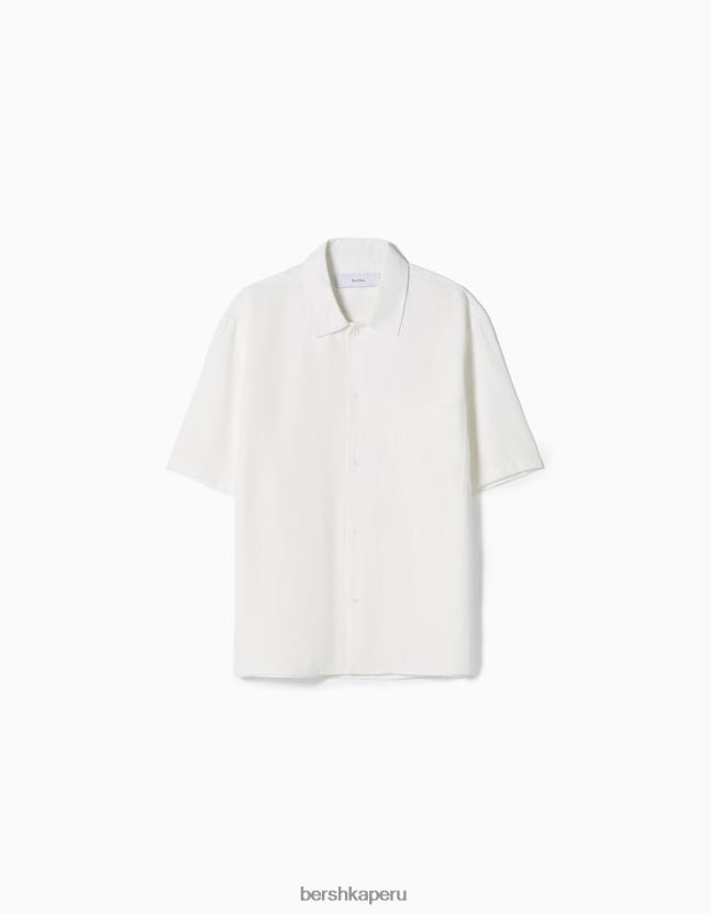 blanco Bershka hombres camisa de manga corta con corte holgado 806J6B2904
