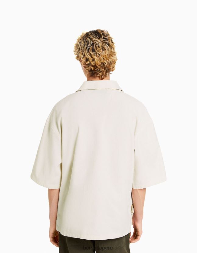 blanco Bershka hombres camisa de manga corta con tigre bordado 806J6B2887
