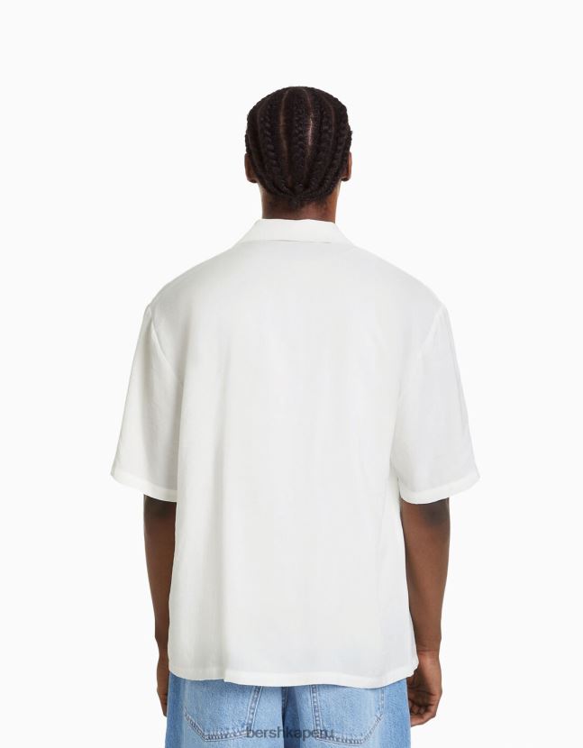 blanco Bershka hombres camisa fluida de manga corta 806J6B2917