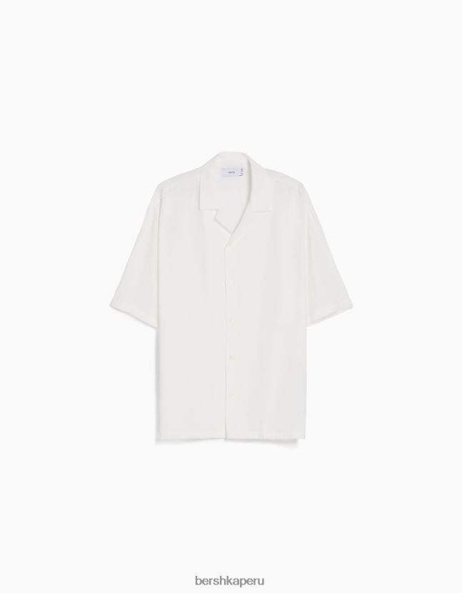 blanco Bershka hombres camisa fluida de manga corta 806J6B2917