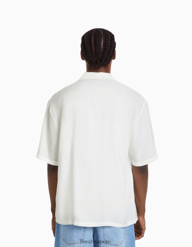 blanco Bershka hombres camisa fluida de manga corta 806J6B2919