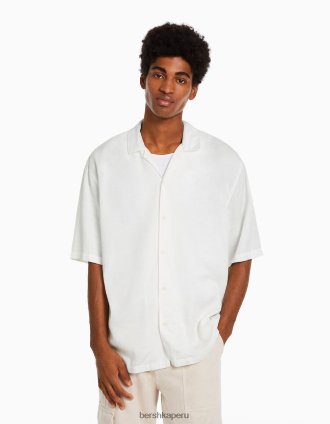 blanco Bershka hombres camisa rústica holgada de manga corta 806J6B2941