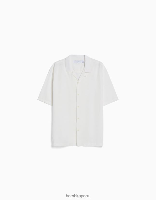 blanco Bershka hombres camisa rústica holgada de manga corta 806J6B2941