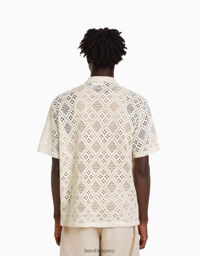 blanco Bershka hombres camisa rústica manga corta 806J6B2878
