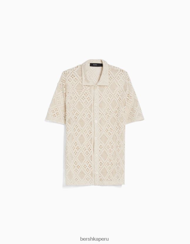 blanco Bershka hombres camisa rústica manga corta 806J6B2878