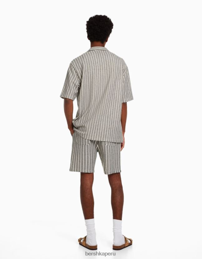 blanco negro Bershka hombres camisa de manga corta a rayas rústicas 806J6B2926