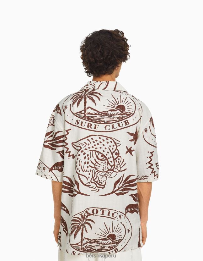blanquecino Bershka hombres camisa de manga corta con estampado rústico 806J6B2889