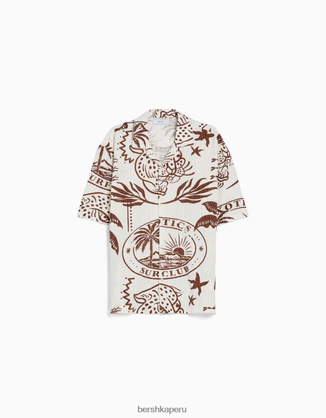 blanquecino Bershka hombres camisa de manga corta con estampado rústico 806J6B2889