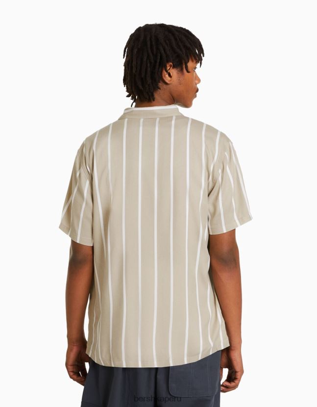 blanquecino Bershka hombres camisa de sarga a rayas de manga corta 806J6B2931