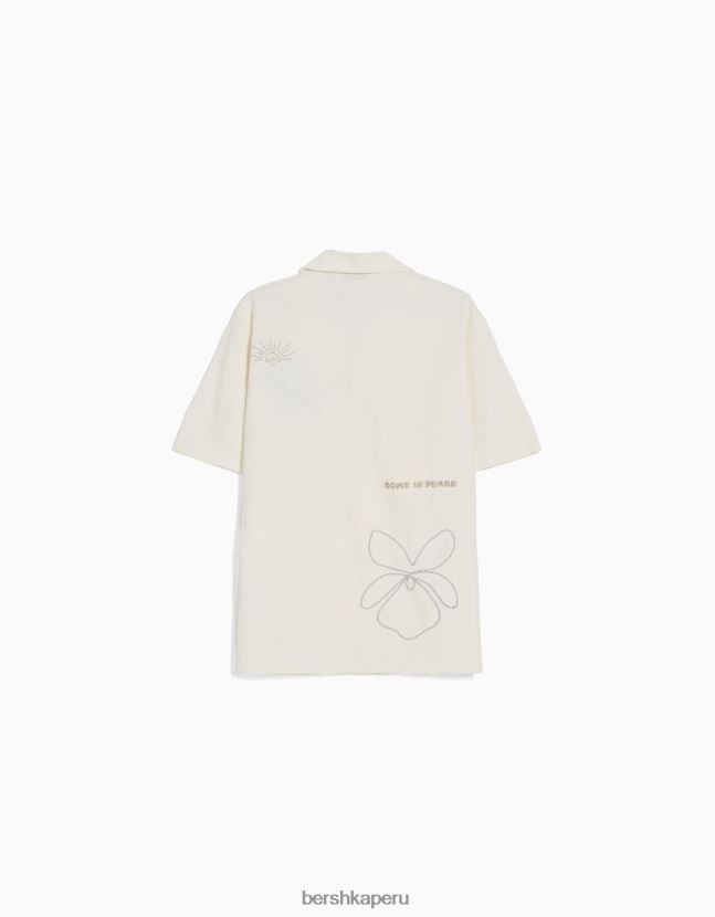 blanquecino Bershka hombres camisa rústica de manga corta con bordados y parches 806J6B2868