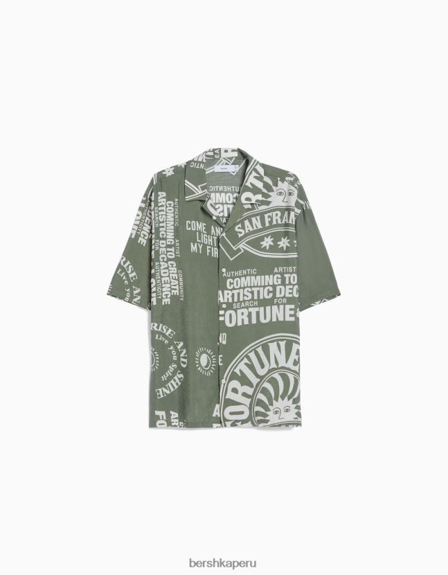 caqui Bershka hombres camisa de manga corta estampada 806J6B2888