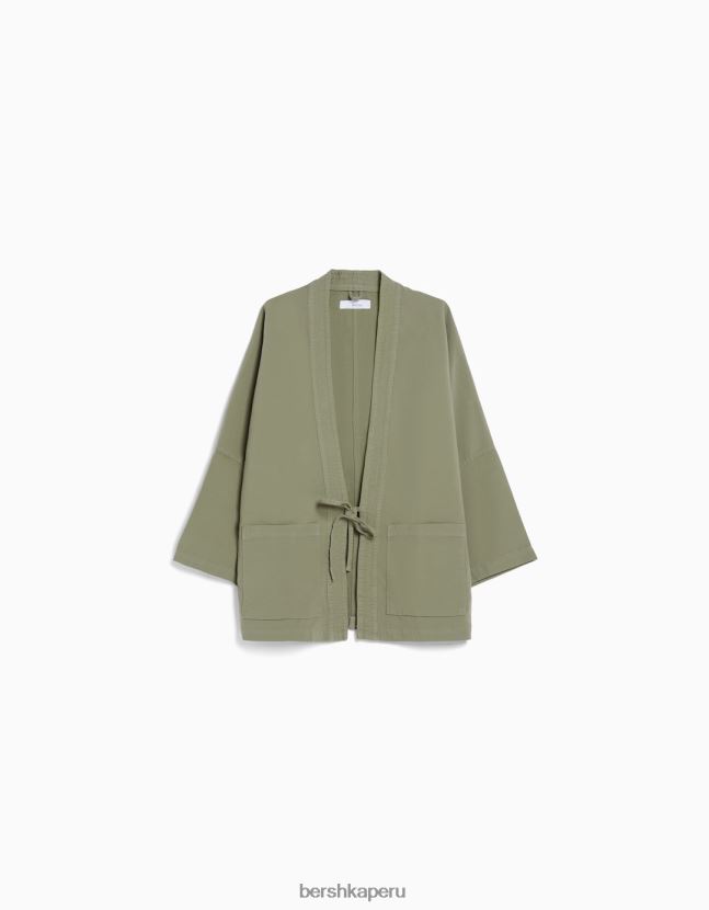 caqui Bershka hombres kimono de manga larga con bolsillos 806J6B2883