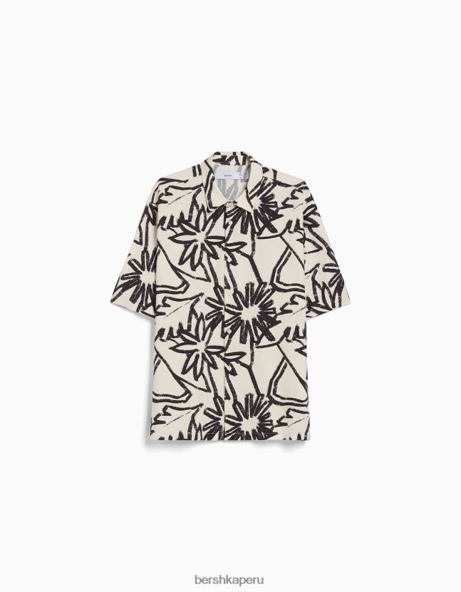 crema Bershka hombres camisa de manga corta con estampado rústico 806J6B2890