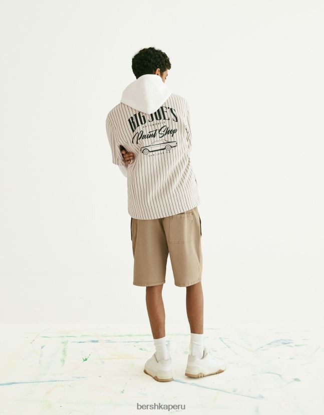 crema Bershka hombres sobrecamisa de lona de manga corta con cremallera 806J6B2862