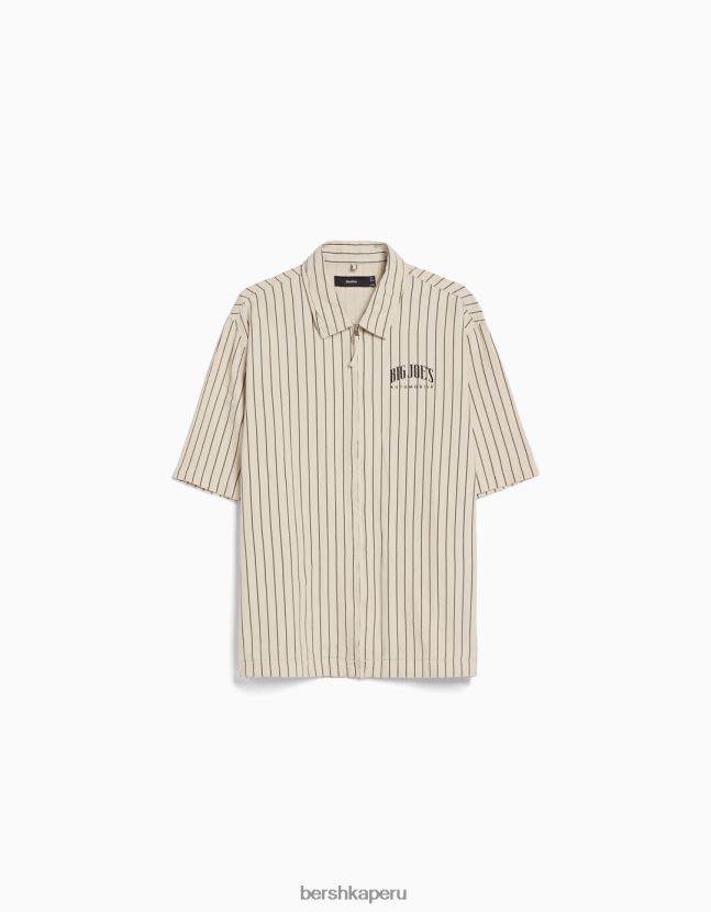 crema Bershka hombres sobrecamisa de lona de manga corta con cremallera 806J6B2862