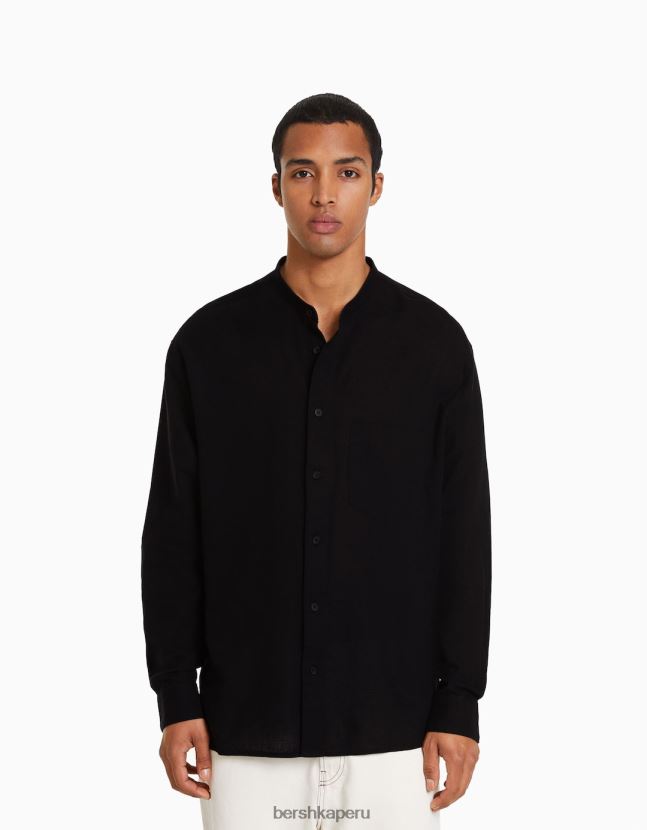 exclusivo Bershka hombres camisa de mezcla de lino de manga larga 806J6B2894