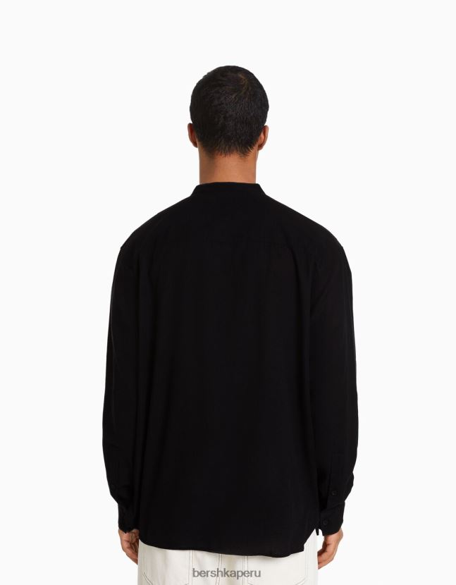 exclusivo Bershka hombres camisa de mezcla de lino de manga larga 806J6B2894