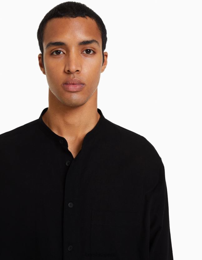 exclusivo Bershka hombres camisa de mezcla de lino de manga larga 806J6B2894