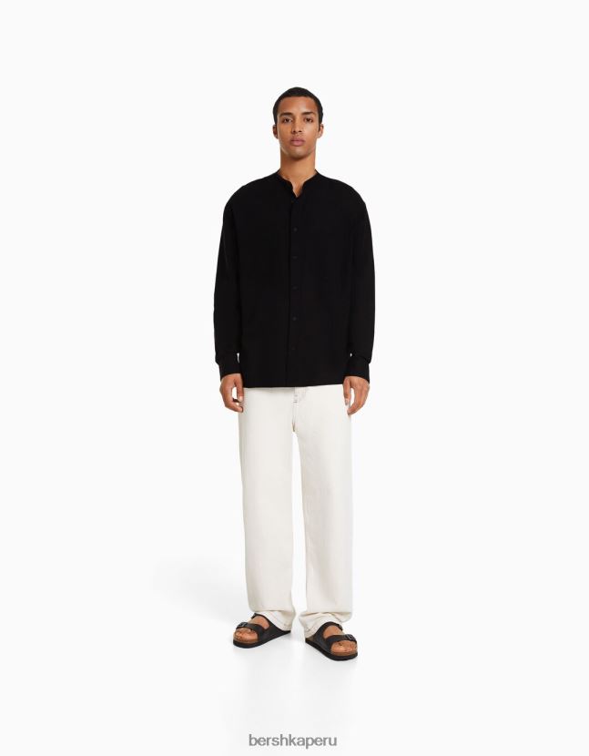 exclusivo Bershka hombres camisa de mezcla de lino de manga larga 806J6B2894