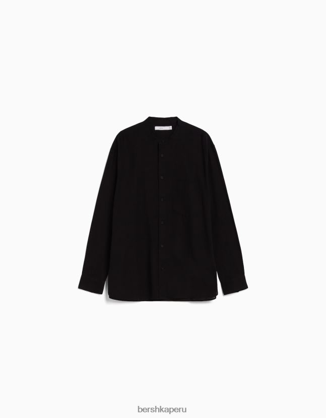 exclusivo Bershka hombres camisa de mezcla de lino de manga larga 806J6B2894