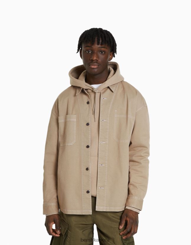 exclusivo Bershka hombres sobrecamisa de algodón con hilos en contraste 806J6B2936