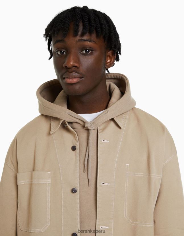 exclusivo Bershka hombres sobrecamisa de algodón con hilos en contraste 806J6B2936